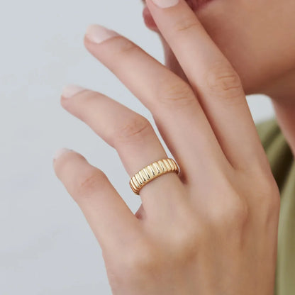 14K Solid Gold Bold Dome Statement Minimalist Band Ring