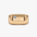 14K Solid Gold Round Diamond 0.08 Carat Rectangular Signet Ring