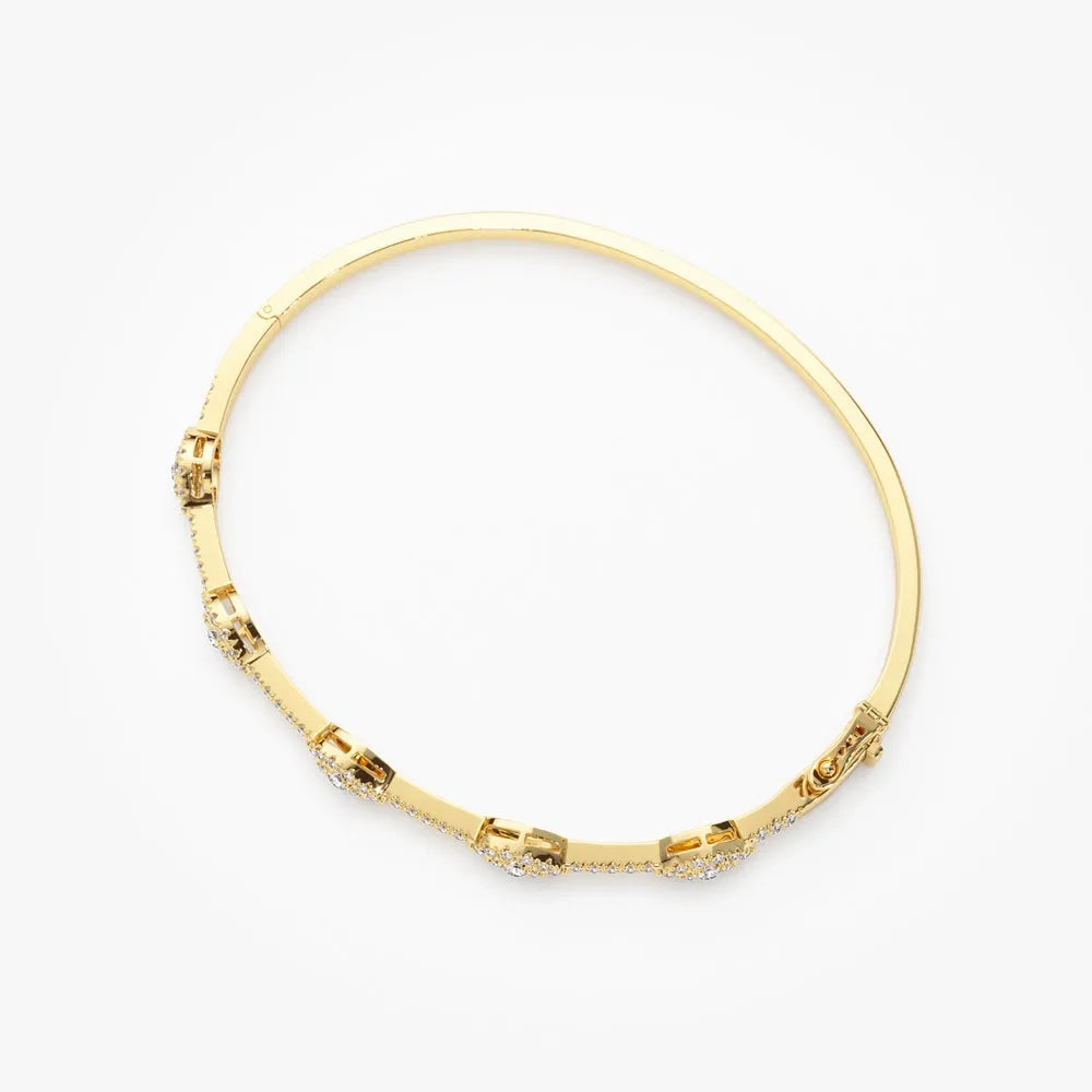 14K Solid Gold 0.99 CTW Round Diamond Marquise Shape Bangle