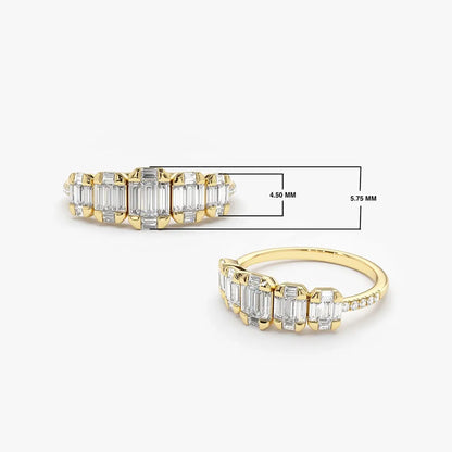 14K Gold 0.71 Carat Graduating Baguette and Round Diamond Ring