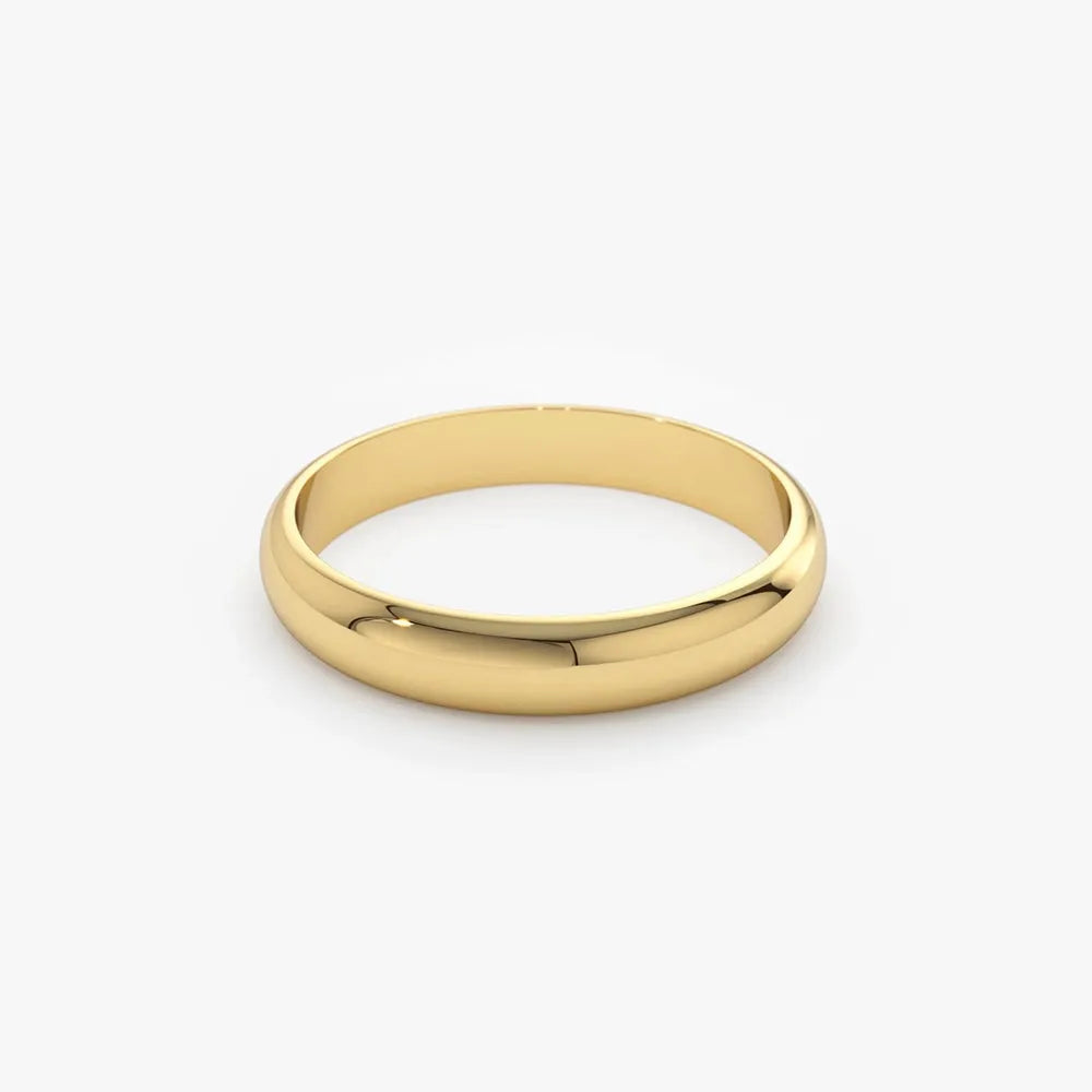 14K Solid Gold 3mm Classic Dome Unisex Wedding Band Ring