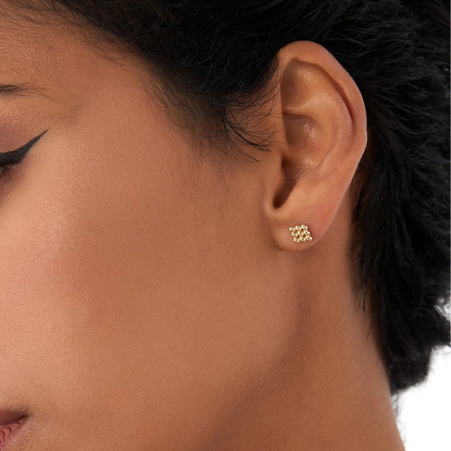 14k Solid Gold Geometric Beaded Stud Earrings 7.45mm