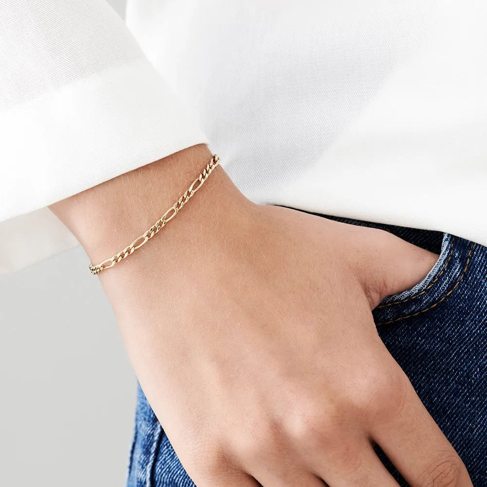 14k Yellow Gold Figaro Link Chain Bracelet with Lobster Clasp