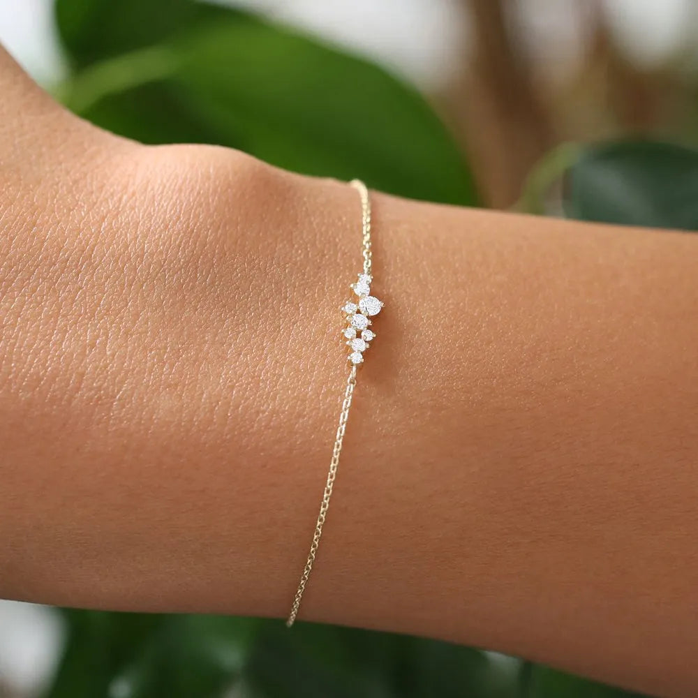 14K Solid Gold Lab Grown Diamond Round Cluster Bracelet Prong Setting 0.30 Carat