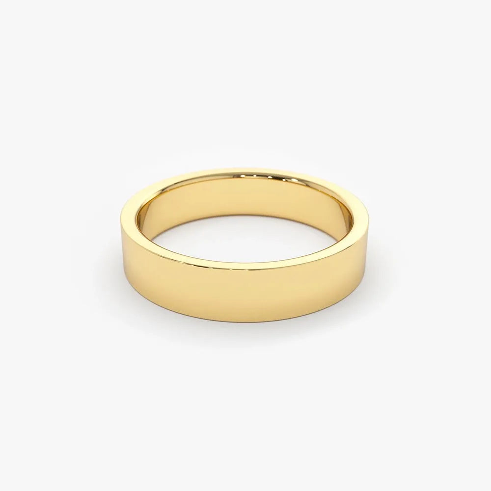 14K Solid Gold 4mm Flat Classic Minimalist Wedding Band Ring
