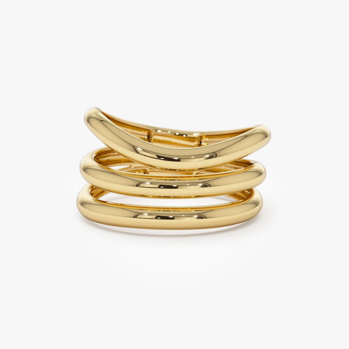 14k Solid Gold Stacked Chunky Curved Statement Ring