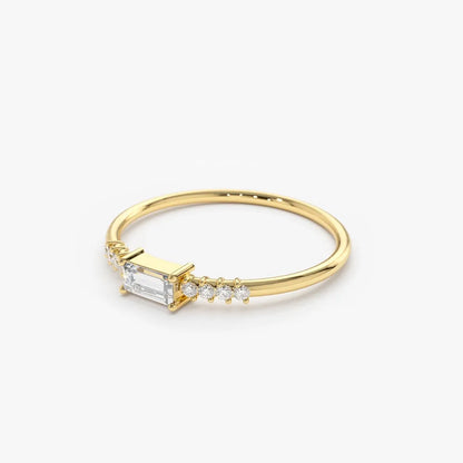 14K Solid Gold Baguette and Round Diamond 0.25 Ctw Prong Setting Engagement Ring