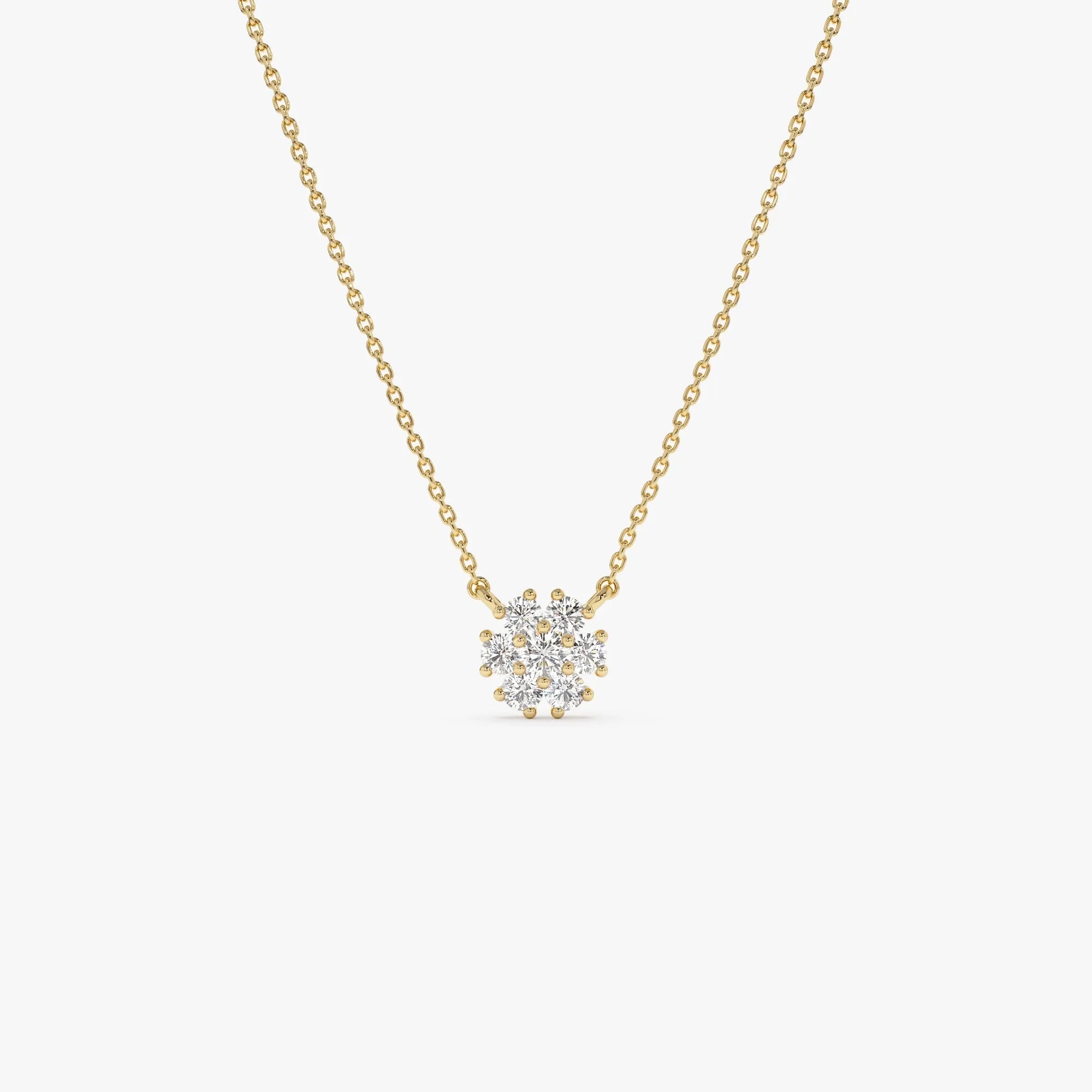 14K Solid Gold 0.23 CTW Round Diamond Cluster Flower Necklace