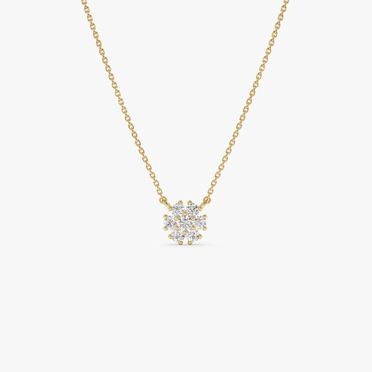 14K Solid Gold 0.23 CTW Round Diamond Cluster Flower Necklace