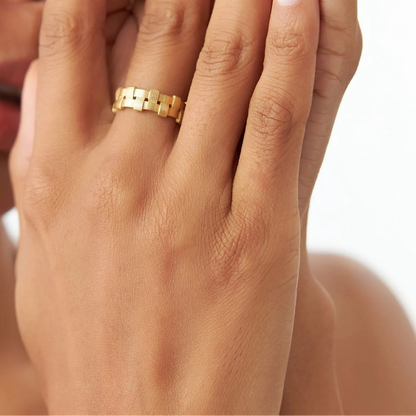 14k Solid Gold Ribbed Woven Stackable Band Ring