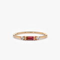 14k Gold Ruby and Diamond Baguette and Round Cut Ring Channel and Prong Setting 0.14 ctw