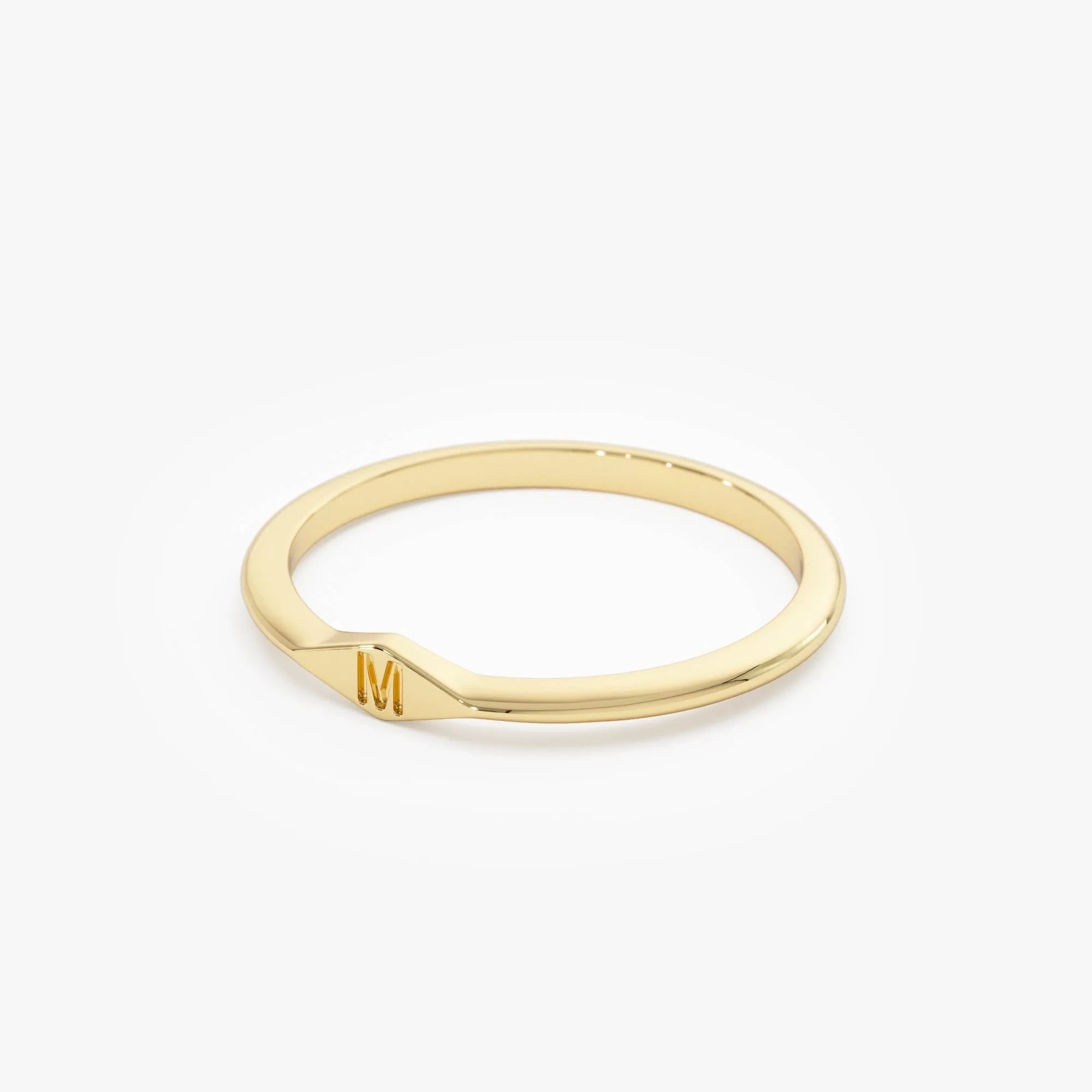 14k Gold Diamond Shape Initial Ring Graduated Band