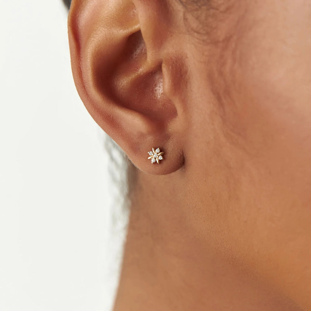 14k Gold Diamond Round Cut Crisscross Cluster Stud Earrings 0.10 ctw