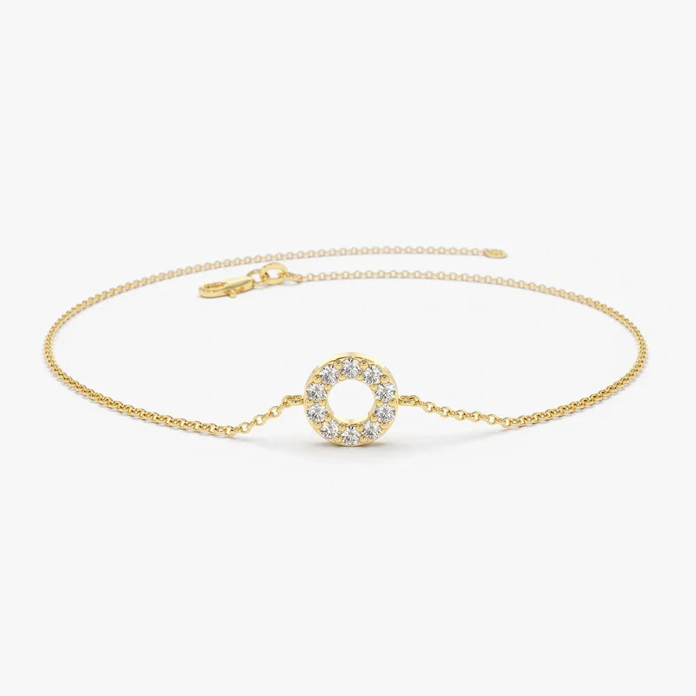 14K Solid Gold Round Diamond Micro Pave Bracelet 0.09 Carat