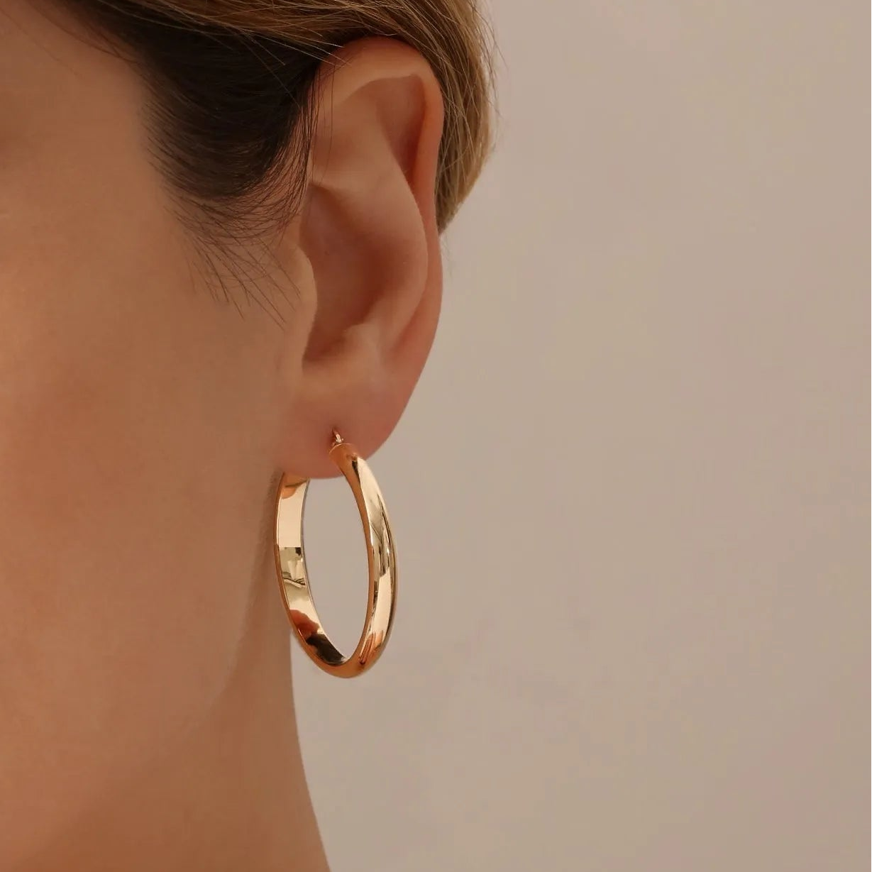14k Solid Gold Large Hoop Earrings 35mm with 4.5mm Width
