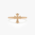 14k Gold Cathedral Cross Ring Wide Band with 9.2mm Motif