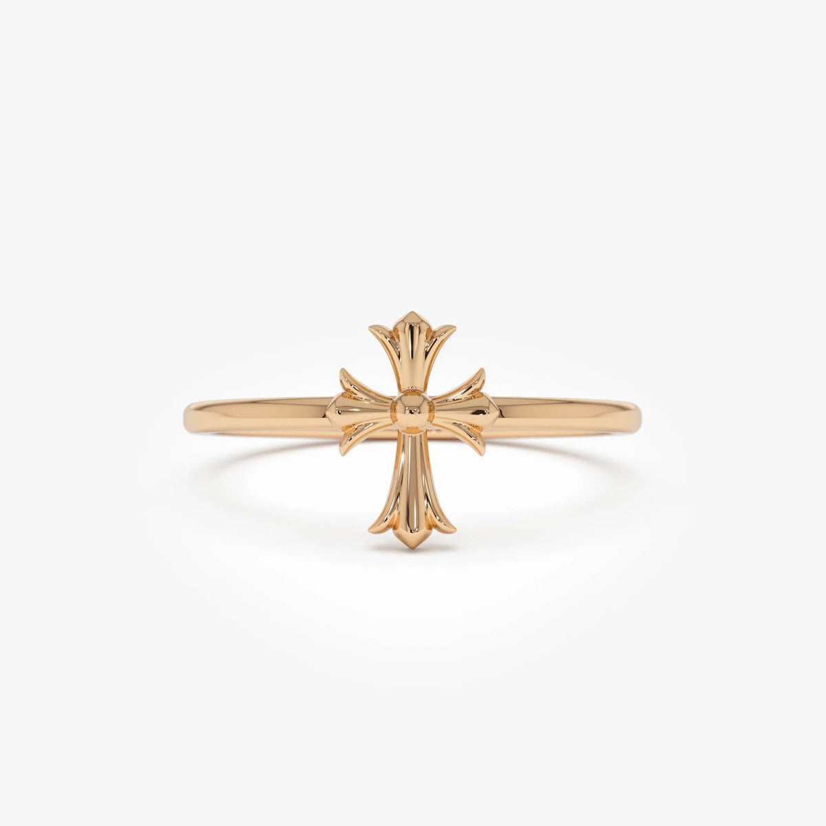14k Gold Cathedral Cross Ring Wide Band with 9.2mm Motif