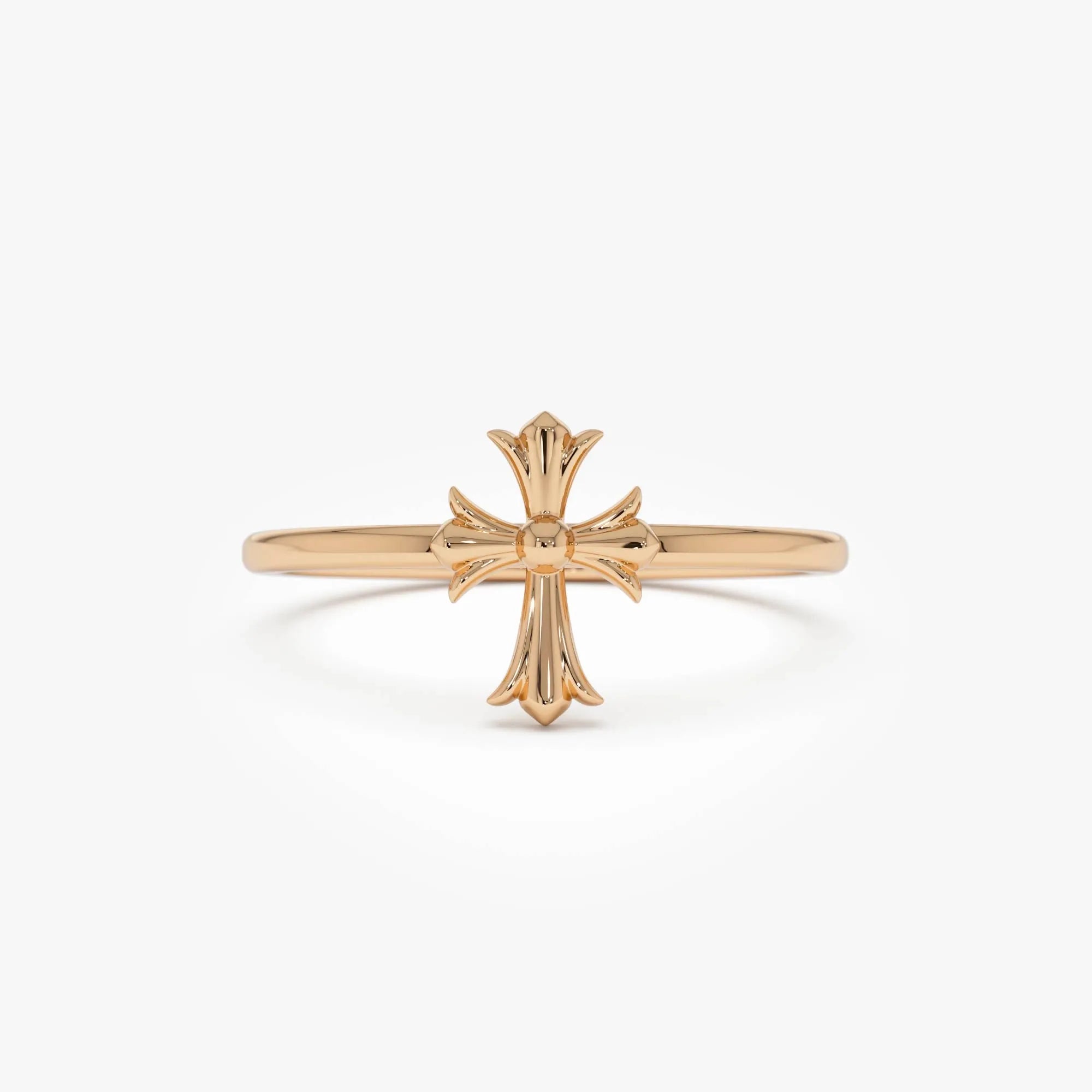 14k Gold Cathedral Cross Ring Wide Band with 9.2mm Motif