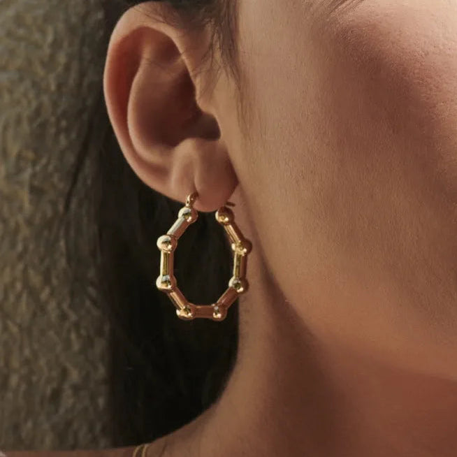 14k Solid Gold Beaded Tube Hoop Earrings 25mm Outer Diameter 4.85mm Width
