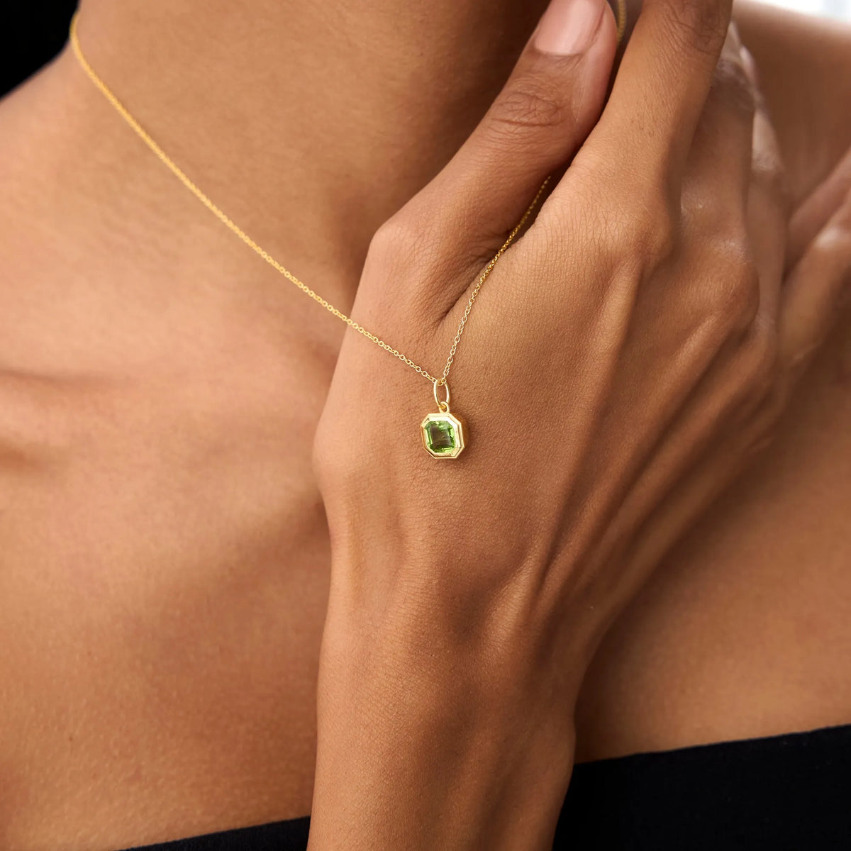 14k Solid Gold Peridot Asscher Cut Necklace 1.20 Carat Bezel Setting