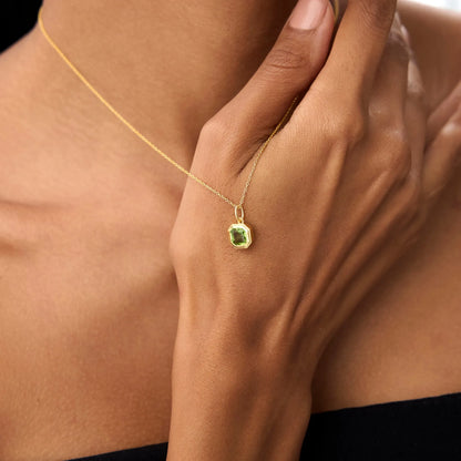 14k Solid Gold Peridot Asscher Cut Necklace 1.20 Carat Bezel Setting