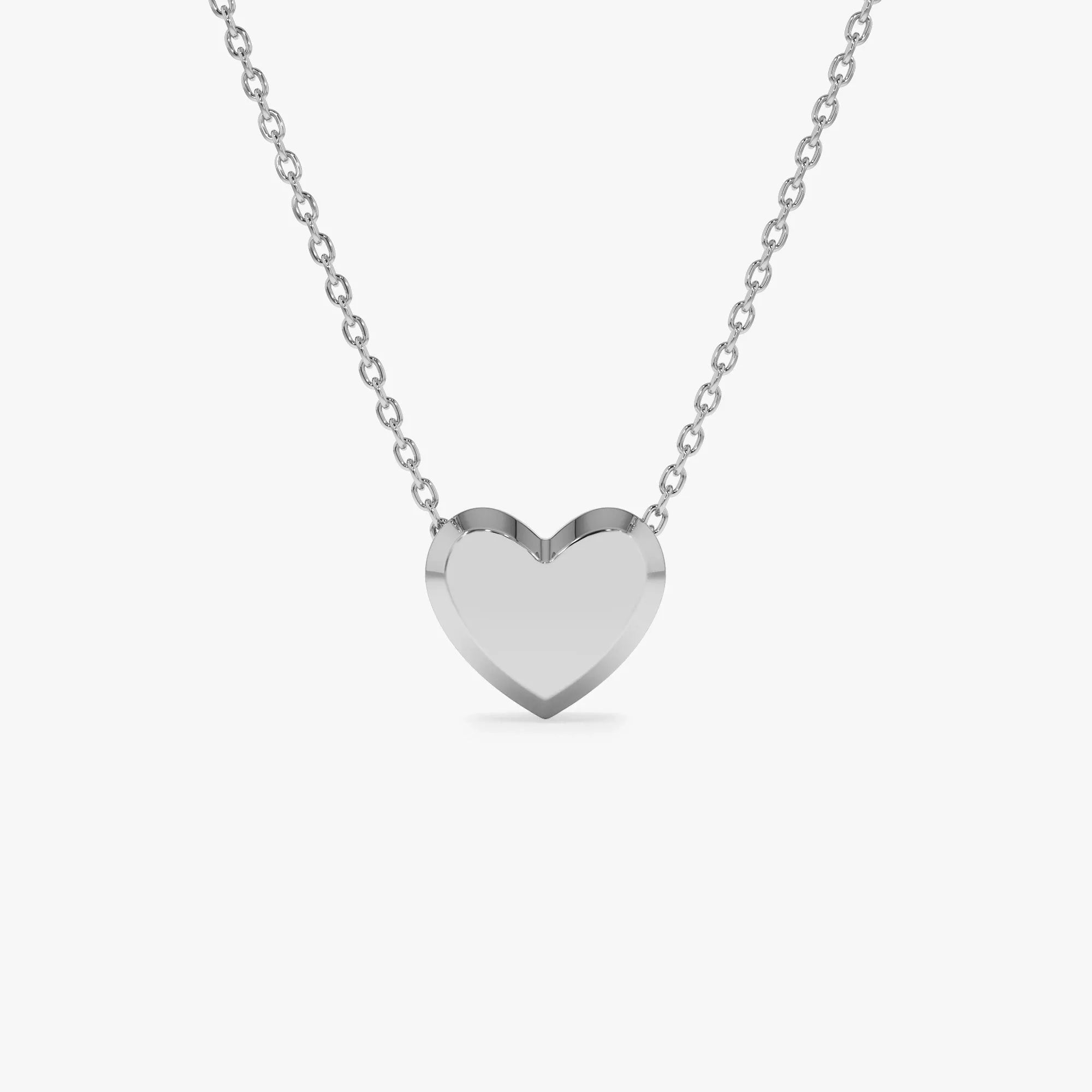 14k Solid Gold Puffed Heart Slider Pendant Necklace