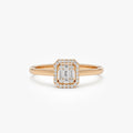 14k Gold Rectangular Baguette and Round Diamond Halo Ring 0.25 ctw