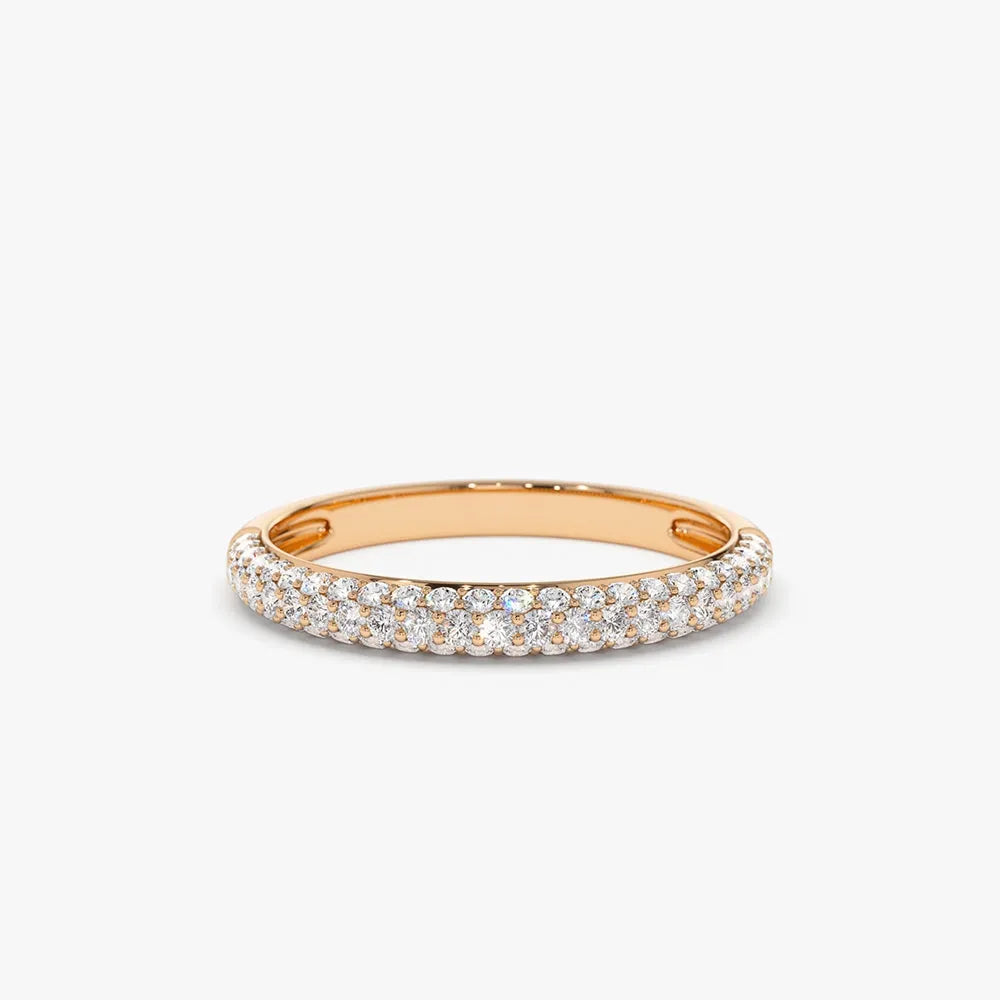 14k Gold 0.49ctw Round Diamond 3 Row Micro Pave Half Eternity Band