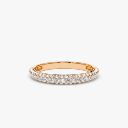 14k Gold 0.49ctw Round Diamond 3 Row Micro Pave Half Eternity Band