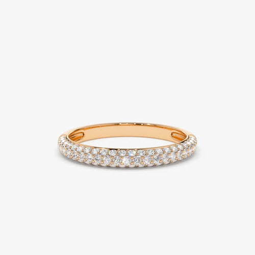 14k Gold 0.49ctw Round Diamond 3 Row Micro Pave Half Eternity Band