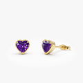 14K Solid Gold Heart Shaped Amethyst Stud Earrings 0.85ctw