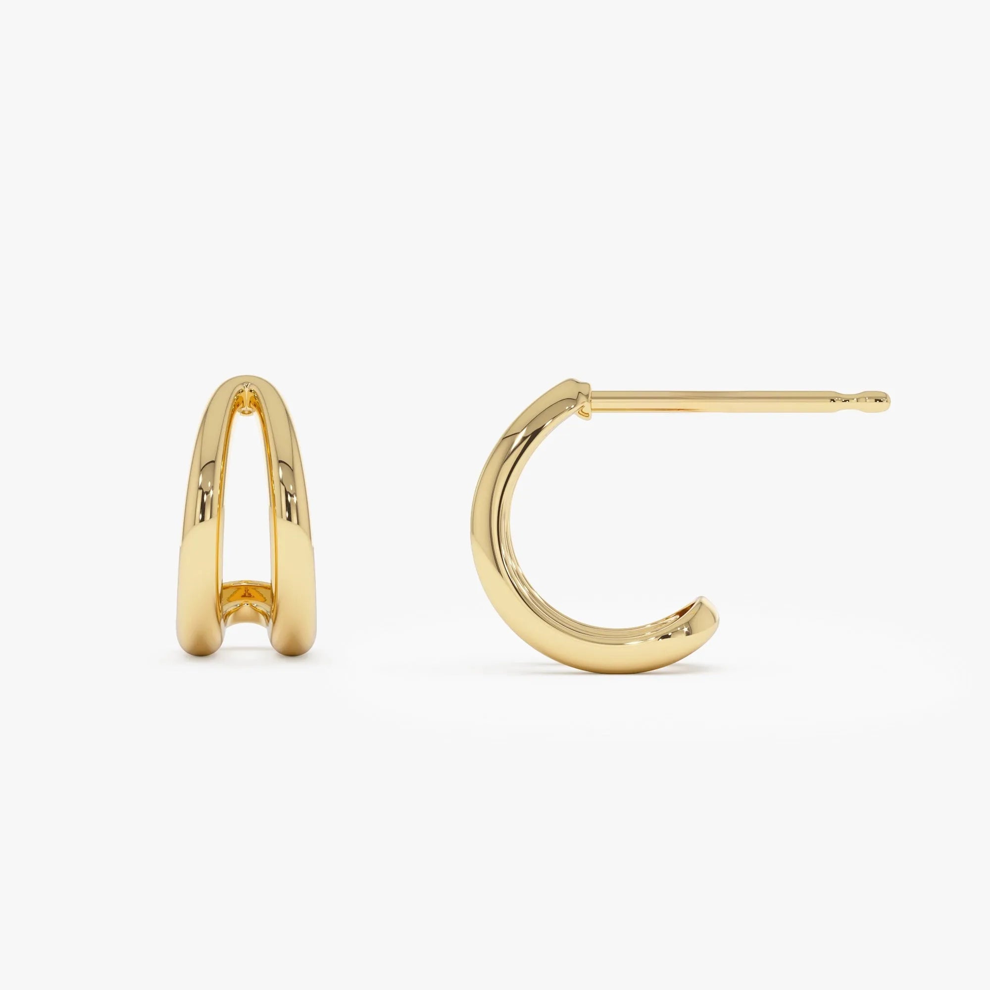14k Gold Double Curved J Hoop Earrings 12mm 4mm Width