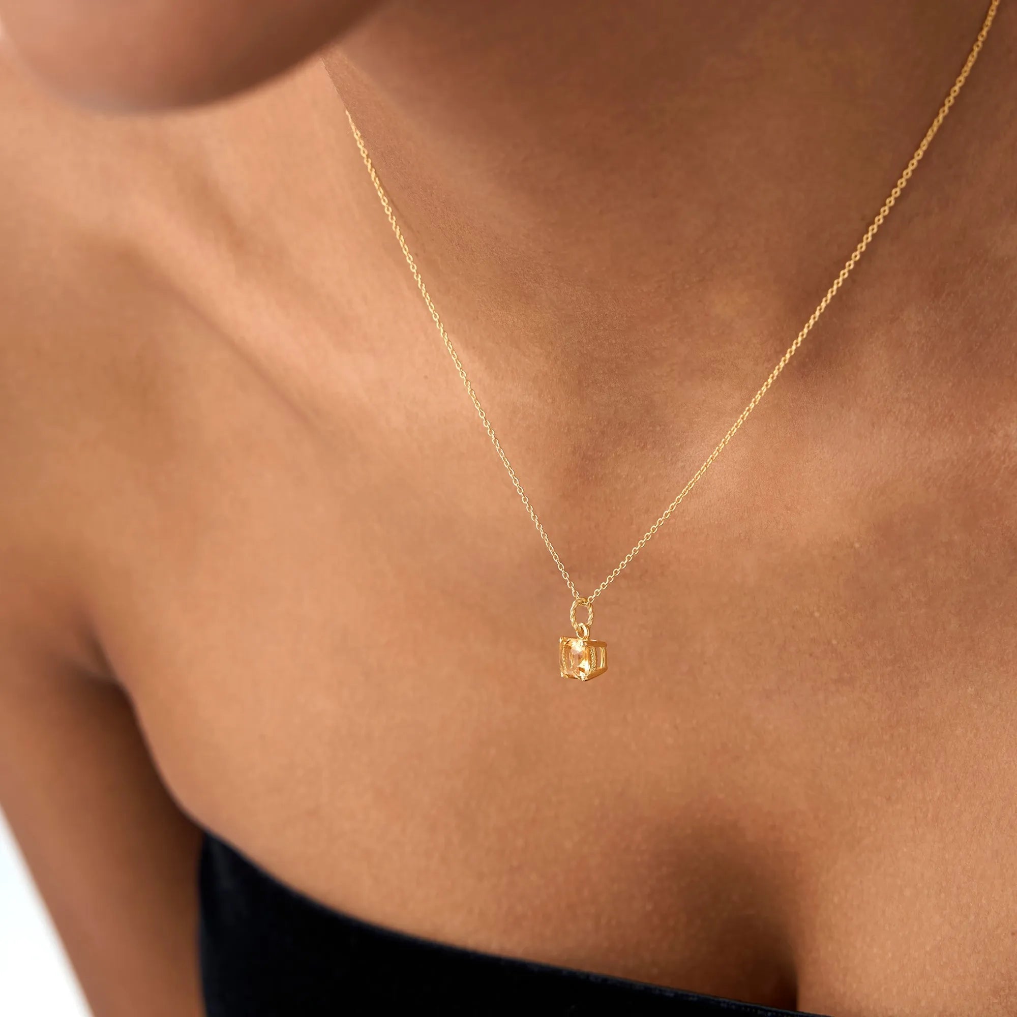 14k Solid Gold Citrine Cushion Cut Solitaire Necklace 0.80 Carat