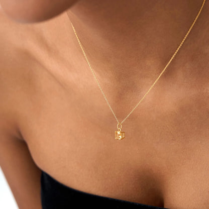 14k Solid Gold Citrine Cushion Cut Solitaire Necklace 0.80 Carat