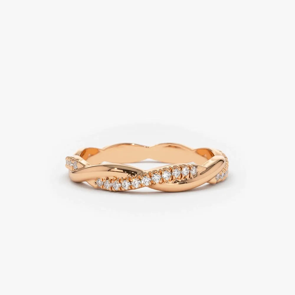 14K Gold Round Diamond Micro Pave Weaving Braid Eternity Ring 2.2MM 0.27 CTW