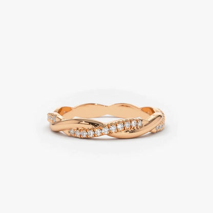 14K Gold Round Diamond Micro Pave Weaving Braid Eternity Ring 2.2MM 0.27 CTW