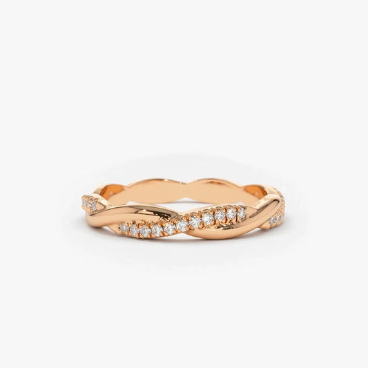 14K Gold Round Diamond Micro Pave Weaving Braid Eternity Ring 2.2MM 0.27 CTW