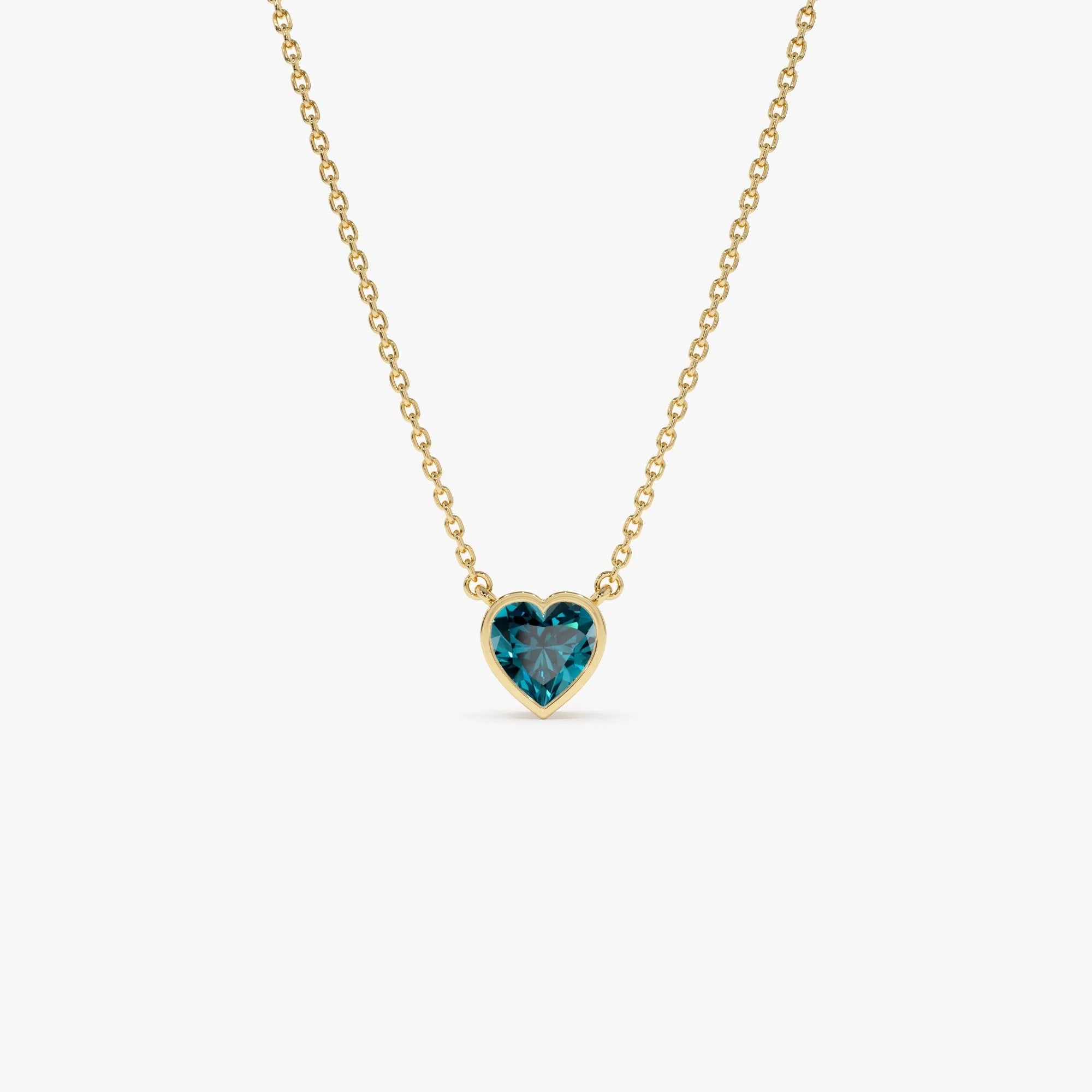 14k Solid Gold London Blue Topaz Heart Shaped Layering Necklace 0.55 Carat