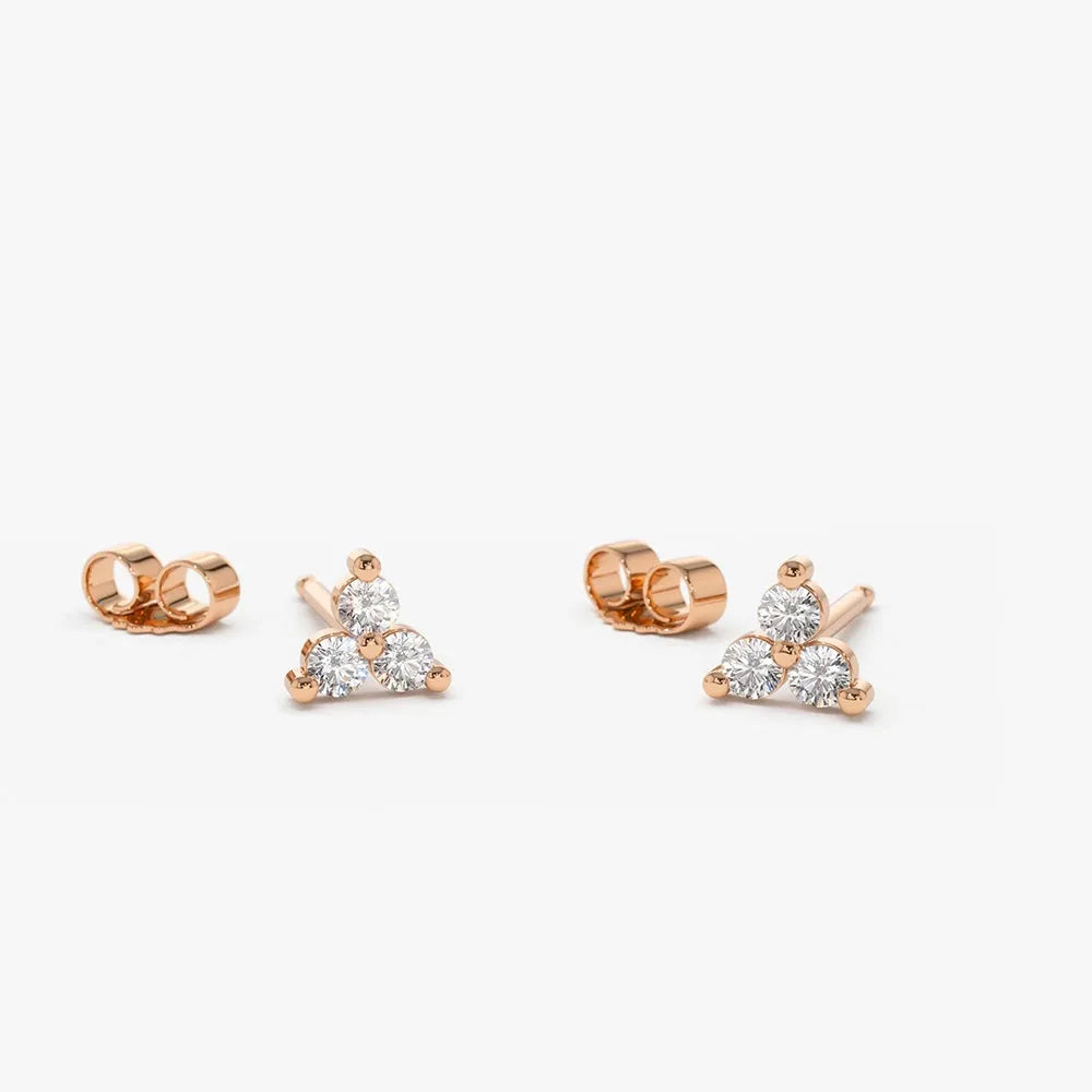 14k Gold Diamond Round Cut Trio Tiny Stud Earrings Prong Setting 0.14 ctw
