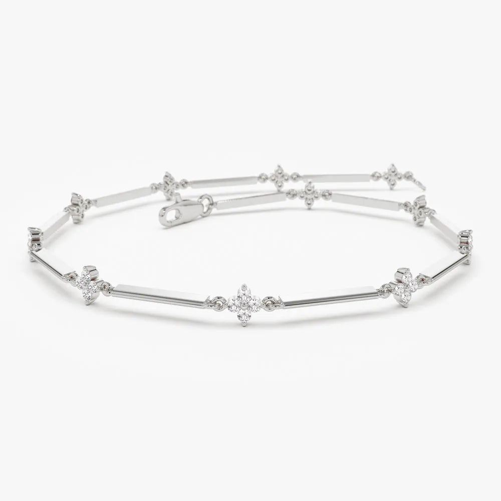 14K Solid Gold 0.57 CTW Round Diamond Clover Infinity Prong Set Bracelet