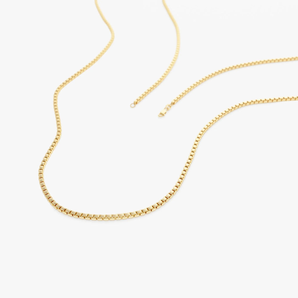 14k Solid Yellow Gold Box Chain Link Necklace