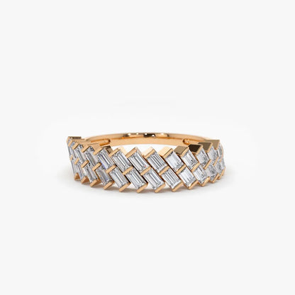 14k Gold Double Row Diagonal Baguette Diamond Ring 0.55 ctw