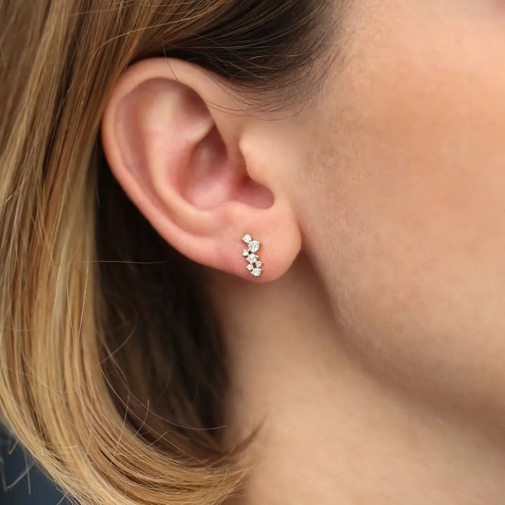 14k Gold Diamond Round Cut Cluster Earrings 0.33 ctw