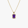 14k Solid Gold Amethyst Emerald Cut Vertical Pendant 1.00 Carat Bezel Setting