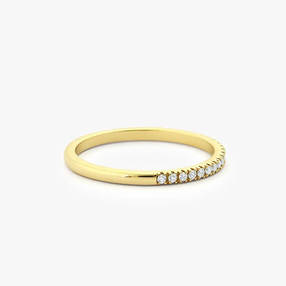 14K Gold Round Diamond Half Eternity Micro Pave Stackable Wedding Ring