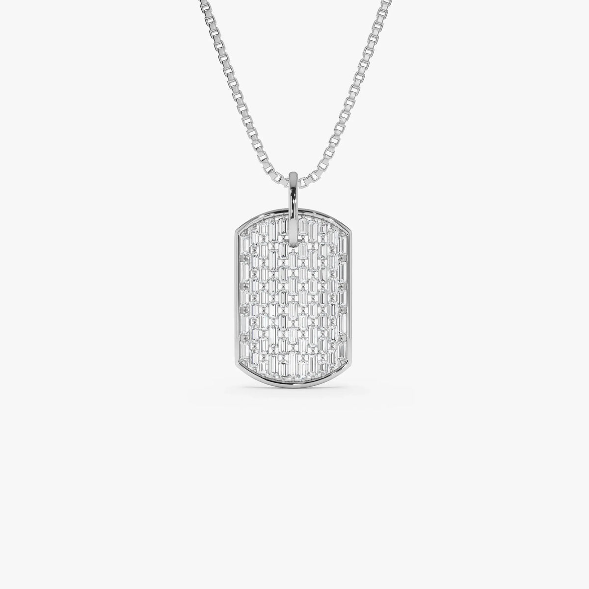 14K Solid Gold Baguette Diamond Dog Tag Pendant Necklace Prong Setting 1.25ctw