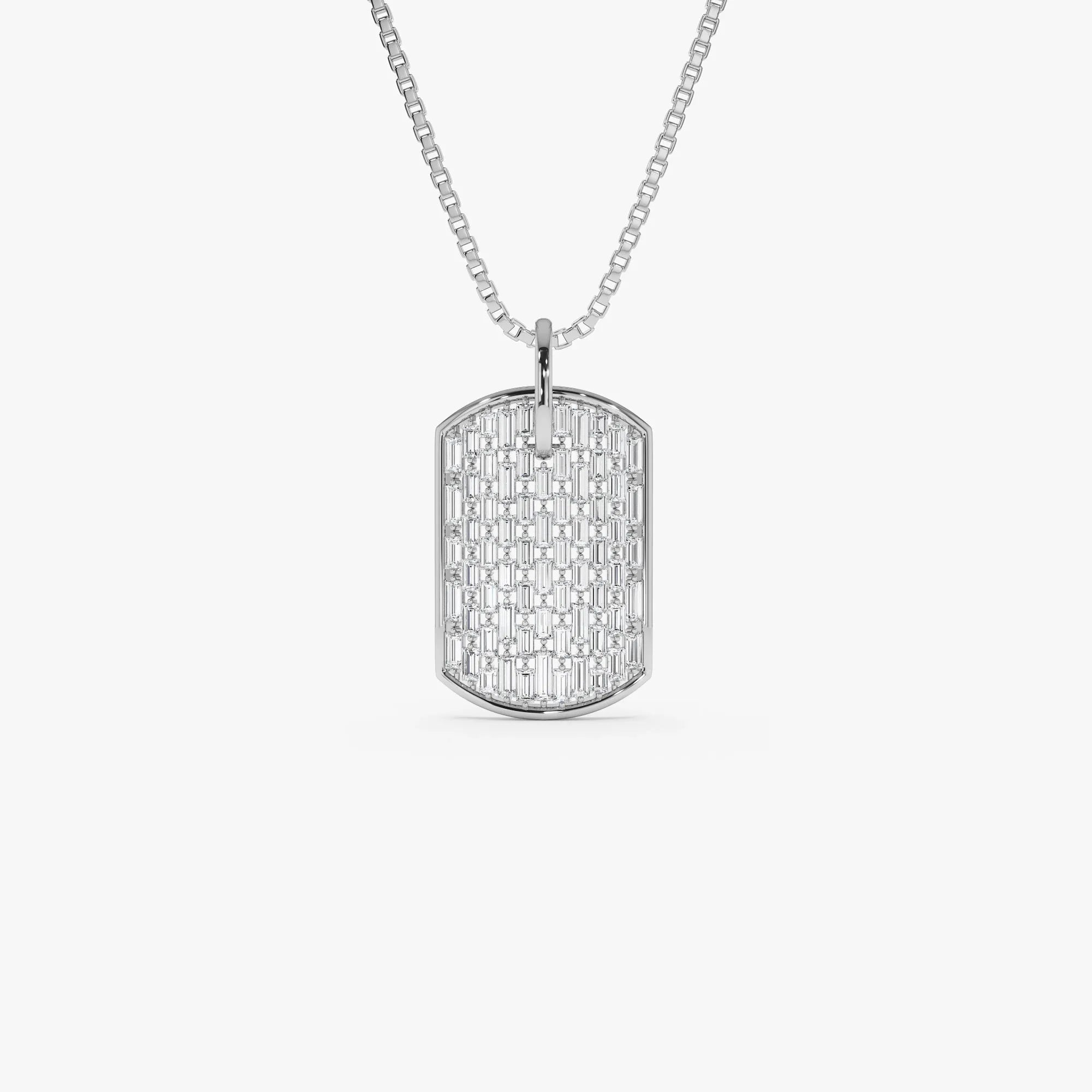 14K Solid Gold Baguette Diamond Dog Tag Pendant Necklace Prong Setting 1.25ctw