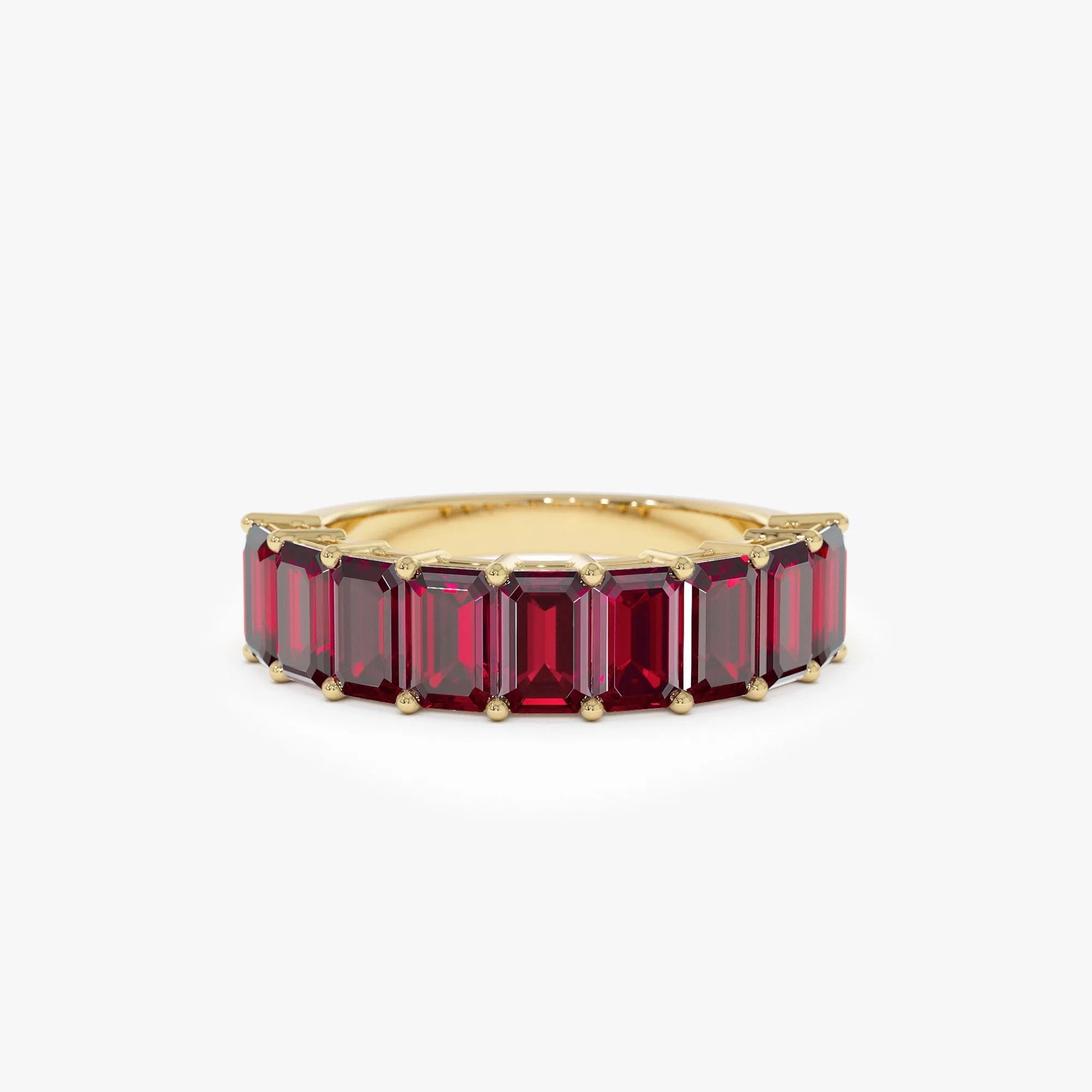 14K Solid Gold Emerald Cut Garnet 3.10 Carat Nine Stone Ring