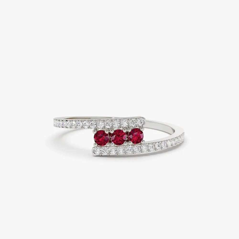 14k Gold Diamond and Ruby Round Cut Crossover Ring 0.30 ctw