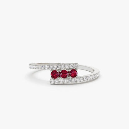 14k Gold Diamond and Ruby Round Cut Crossover Ring 0.30 ctw